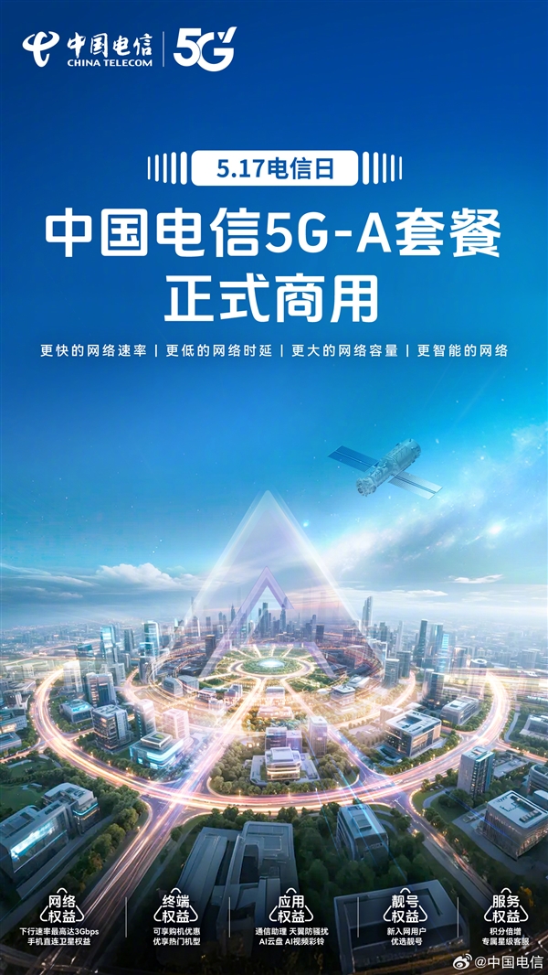 比5G快10倍！中國電信5G-A套餐5月17日正式商用