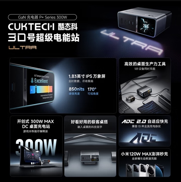 300W+1.83英寸屏！酷態(tài)科30號超級電能站Ultra今晚開售：551.65元起