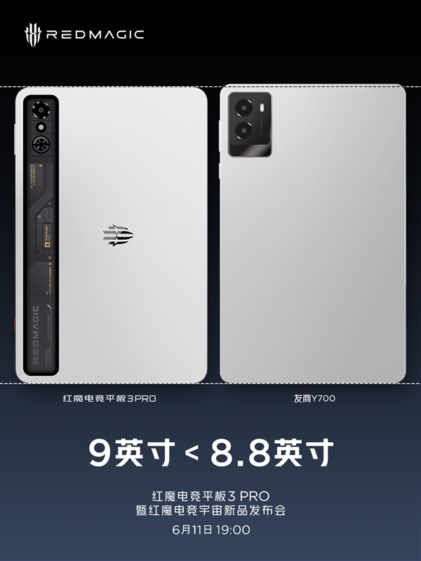紅魔電競平板3 Pro對比Y700、iPad mini：9英寸屏機(jī)身反而更小