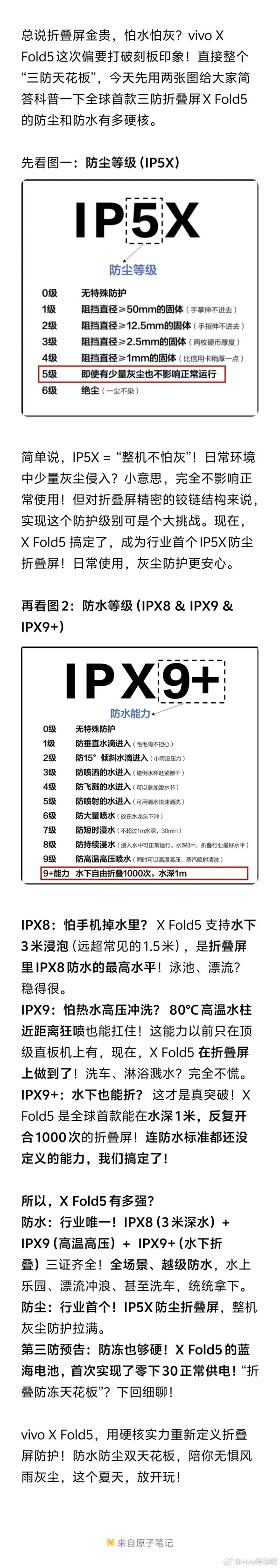全球輕+全球首款三防折疊屏！vivo X Fold5突破行業極限