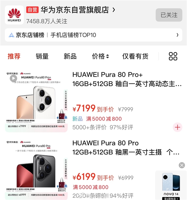 立減800元！華為Pura 80 Pro/Pro+開啟優惠：5699元起